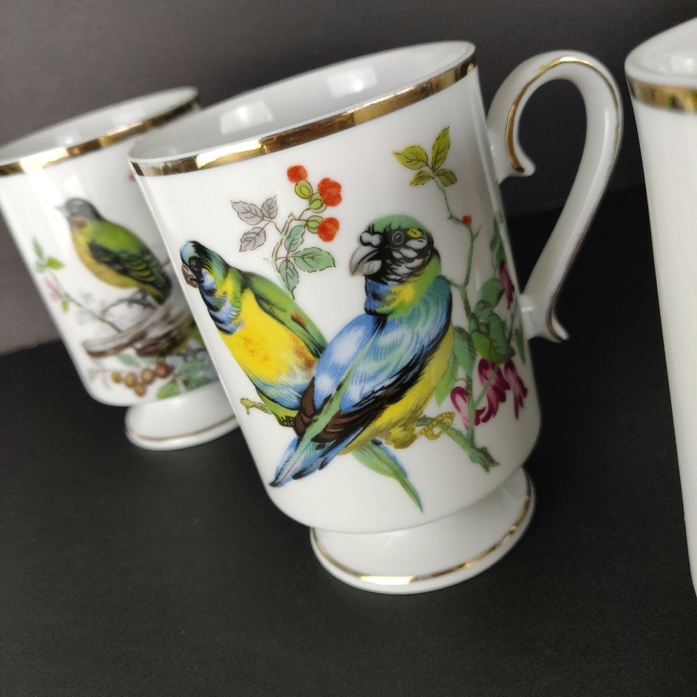 Vintage Royal Crown Bird Mugs | Set of 5